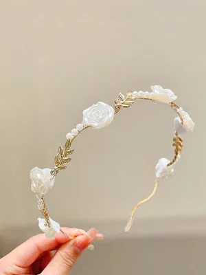 Vintage Pearl Rose Petals Flower Headpiece